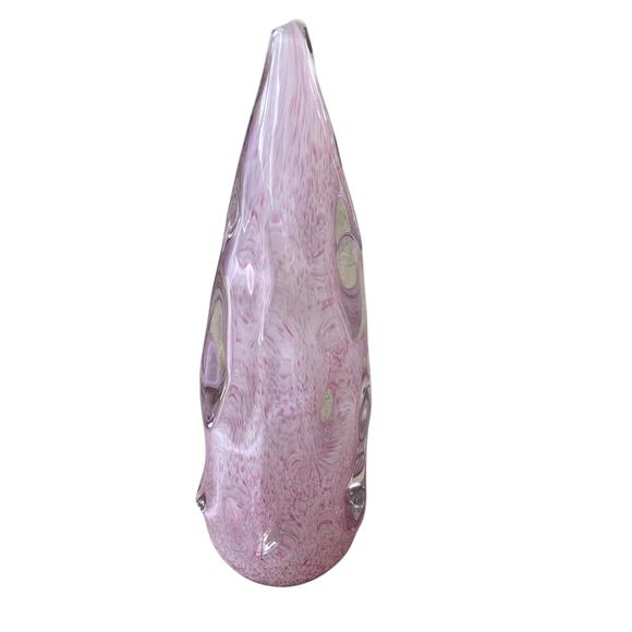 Hand Blown Solid Art Glass CHRISTMAS TREE 11in Pastel Pink & White Swirl New - Picture 4 of 11